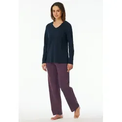 Uncover by Schiesser Damen Schlafanzug Set - Elegantes Schlafanzug Set in Nachtblau mit langarm Shirt und langer Schlafhose, ideal für gemütliche Nächte und entspannte Stunden.