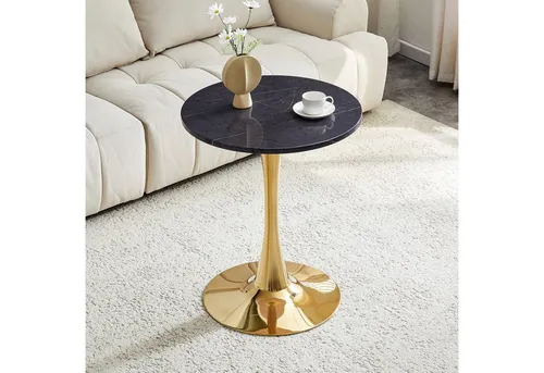 Okwish Beistelltisch Schwarz, 60 cm – Eleganter Wohnzimmertisch mit Marmoroptik