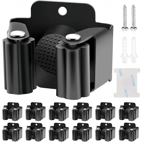 KAHEIGN 12Pcs Gerätehalter Set, Besenhalterung Wand Gartengerätehalter Besenhalter Wand, Edelstahl Wandhalterung für Wischmopp, Besen, Schaufel, Gartengeräte, Werkzeughalter Zuhause Garten