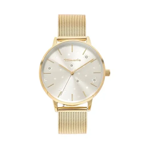 Tamaris Damen Analog Quarz Uhr TT-0213-MQ - Elegante Armbanduhr für Damen mit 36mm Metallgehäuse, kratzfestem Mineralglas und hochwertigem Edelstahl-Meshband, ideal für jeden Anlass.