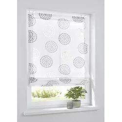 Kutti Raffrollo Bella Ausbrenner Weiß Anthrazit mit Fensterhaken - Modernes Raffrollo mit grafischem Kreis Motiv, halbtransparent und stufenlos höhenverstellbar für variablen Lichtschutz. Ideal für jedes Zimmer.