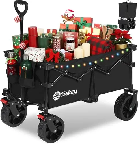 Sekey XXL Bollerwagen Faltbar mit Bremsen 150L 150KG, Breite Reifen Alle Gelände, Patentiert Zusammenfaltbar aus 4 Richtungen, Kein Zusammenbau erforderlich, XXL 4020, Schwarz