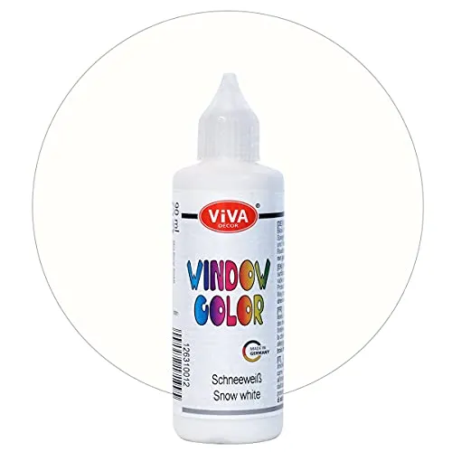 Viva Decor Window Color (Schneeweiß, 90 ml) Fenstermalfarben für wieder abziehbare Bilder und Sticker für Deko, Spiegel, Fliesen, Vasen und Fenster - Made in Germany