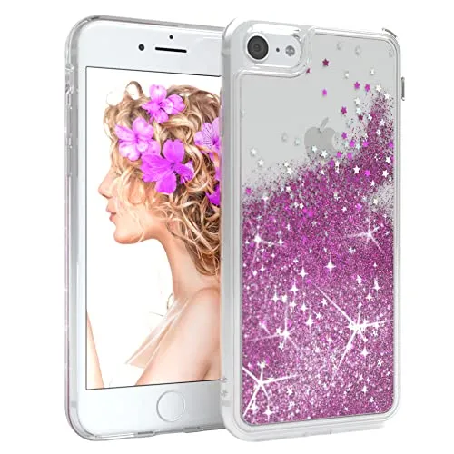 EAZY CASE Hülle kompatibel mit iPhone SE (2022/2020) / iPhone 8/7 Schutzhülle mit Flüssig-Glitzer Handyhülle, Schutzhülle, Back mit Glitter Flüssigkeit, aus Silikon, Transparent/Durchsichtig, Pink