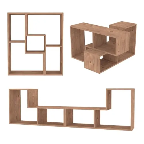 en.casa TV-Board (2 tlg) »Hustersurd« - Modulares Möbelset in Eiche - TV-Halterungen: Vielseitiges modulares Möbelset, flexibel nutzbar als Fernsehtisch, Couchtisch oder Standregal mit modernem Design und pflegeleichten Oberflächen.