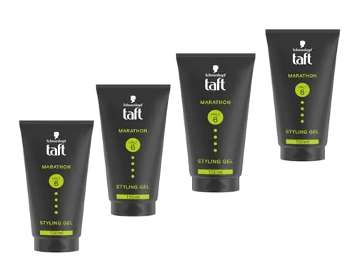 Schwarzkopf TAFT Marathon Styling Gel (4x 150ml), bis zu 72 Stunden langanhaltender Halt für energiegeladene Frisuren, sanft zu Haar und Kopfhaut, veganes, Haarstyling-Gel