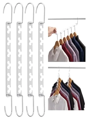 HOUSE DAY Kleiderbügel Platzsparend 4 Stück, rutschfest Platzsparende Kleiderbügel Metall für Kleiderschrank Organizer, Mehrfach Magic Bügel für Schlafsaal, Schlafzimmer, Geschenk