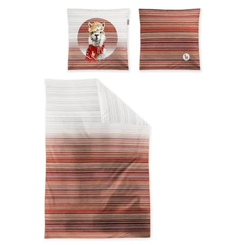 Irisette Flausch-Cotton Bettwäsche Zobel 8556 rot - Bettwäsche-Set mit kuschelig weichem Flausch-Cotton, weihnachtlichem Alpaka-Motiv und praktischem Qualitätsreißverschluss, bei 60°C waschbar und trocknergeeignet.