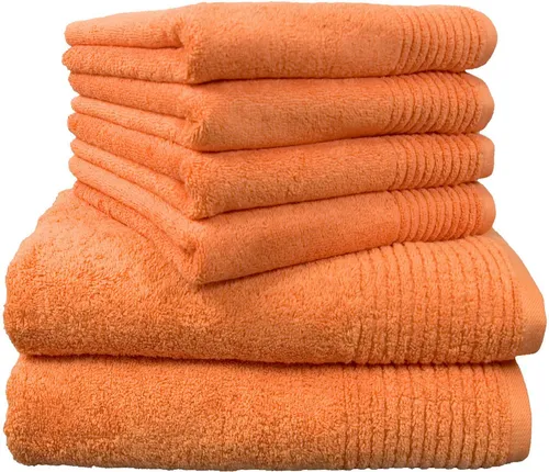 Dyckhoff Handtuch Set Brillant, Walkfrottee (6-teilig) - Elegantes Handtuch-Set mit 4 Handtüchern (50x100cm) und 2 Duschtüchern (70x140cm), aus 100% Baumwolle, hautfreundlich und pflegeleicht, mit dekorativer Hoch-Tief-Bordüre und praktischem Kordelaufhänger.