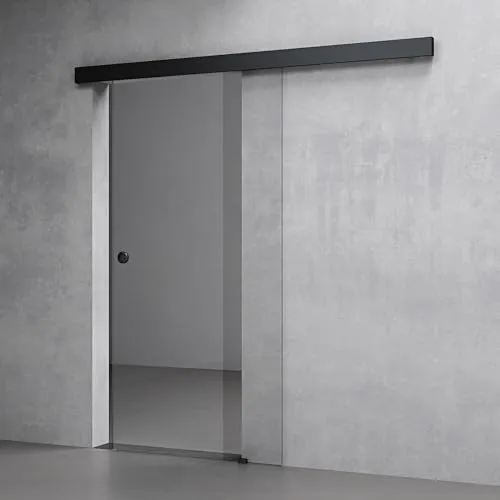 Mai & Mai Glasschiebetür komplettset softclose Schwarz Klarglas, inkl. Soft-Close, Griffart: Muschelgriff, BxH: 90x205cm, 15 mm Wandabstand, 8mm ESG-Sicherheitsglas