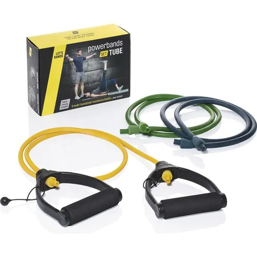 Let’s Bands Powerband Set Tube – 3 Stärken für effektives Training - Widerstandsbänder für Ganzkörper-Workouts, inklusive praktischen Tragebeutel und Türanker. Ergonomische Griffe bieten Komfort und Sicherheit, ideal für Einsteiger und Profis.