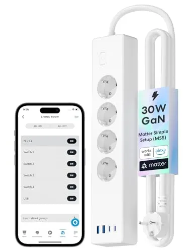Meross Matter Steckdosenleiste mit 30W GaN USB C Ladegerät
