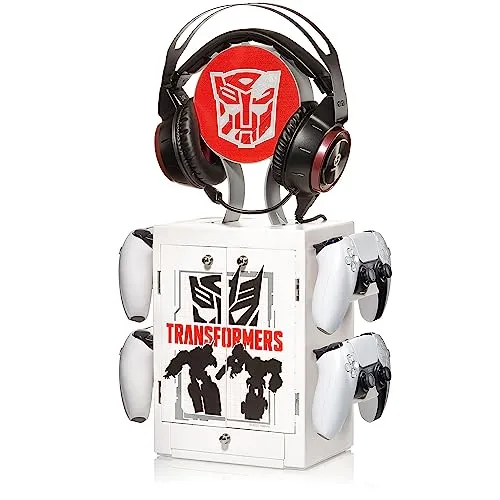 Transformers Gaming Locker Controller Halter & Headset Ständer - Kopfhörerständer im Transformers-Design mit Platz für 10 Spiele und 4 Controller. Halten Sie Ihren Gaming-Bereich stilvoll und aufgeräumt!