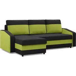 Ecksofa Orion mit Schlaffunktion, Schwarz + Grün von Mebligo