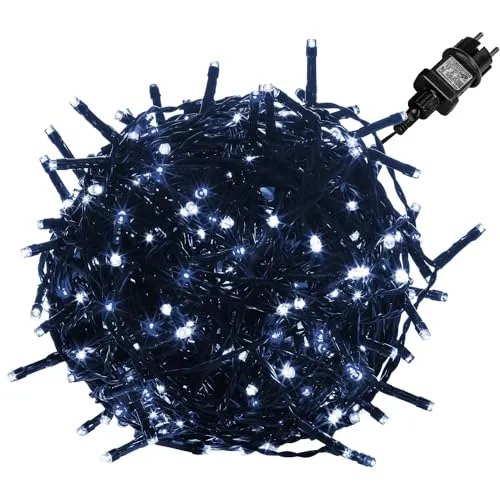 VOLTRONIC LED Lichterkette, IP44, Modell- und Farbwahl, 50 LEDs, Grünes Kabel, kaltweiß