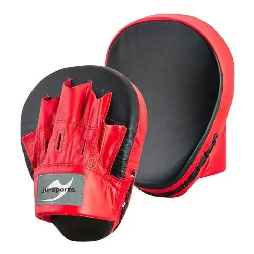 Ju-Sports Handpratzen vorgebogen I Box Pratzen aus Echt Leder I Sehr leicht & gutes Handling I Angenemes Tragen für die komplette Hand I Ideal für Boxtraining
