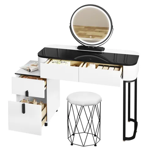 WOLTU Schminktisch Mobiler Spiegel Samthocker Kosmetiktisch mit Glasplatte