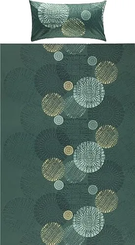 REDBEST Renforcé Bettwäsche Kreise grün Größe 40x80 cm / 155x220 cm - temperaturausgleichend, strapazierfähig, mit Reißverschluss
