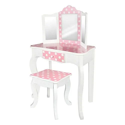 Teamson, Colorbaby 85388 Schminktisch für Kinder, aus Holz, mit Hocker und Spiegel, Mädchen, Schönheitszentrum mit Schublade, pädagogisches Spielzeug für Kinder 3 Jahre, Rosa