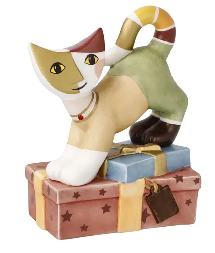 Goebel Rosina Wachtmeister Aspettando il Natale Katze auf Geschenk - Figur aus hochwertigem Porzellan im modernen Stil, ideal für Katzenliebhaber und perfekte Weihnachtsdeko.