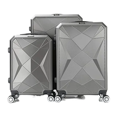 COFI 1453 Reisekoffer ABS-03 Koffer 3-teilig Hartschale Trolley Set Kofferset Handgepäck Gepäck Reisetasche Grau