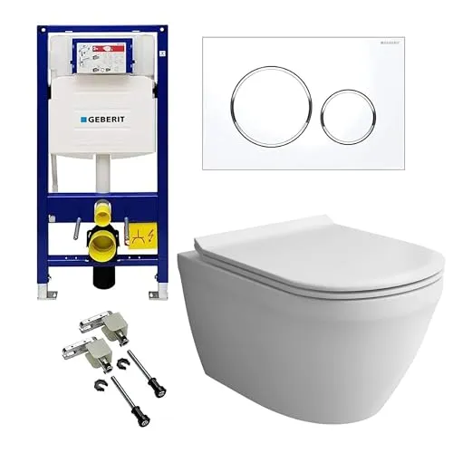 Alpenberger WC-Komplettset - Spülrandloses Hänge WC mit Absenkautomatik - WC-Sets mit hygienischem Duroplast WC-Sitz und schmutzabweisender Nano-Beschichtung, ideal für moderne Badezimmer.