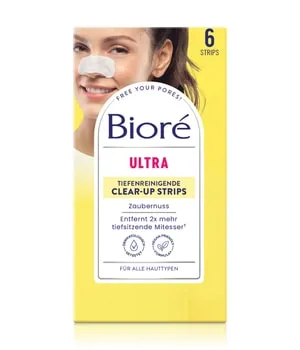 Bioré Ultra Mitesser Strips 6 Stk - Hautpflege mit Zaubernuss und Teebaumöl, entfernt tiefsitzende Mitesser und befreit Poren sofort - dermatologisch getestet für optimale Ergebnisse bei wöchentlicher Anwendung.