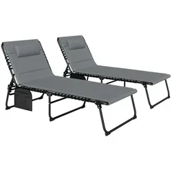 Outsunny 2er Set klappbare Sonnenliege mit Kopfkissen und 5-fach verstellbarer Rückenlehne - Genießen Sie entspannte Stunden im Freien mit diesen klappbaren Sonnenliegen. Fünf-stufige Rückenlehne, schnelltrocknendes Polster und stabiler Stahlrahmen garantieren Komfort und Langlebigkeit. Ideal für Garten, Pool oder Strand.