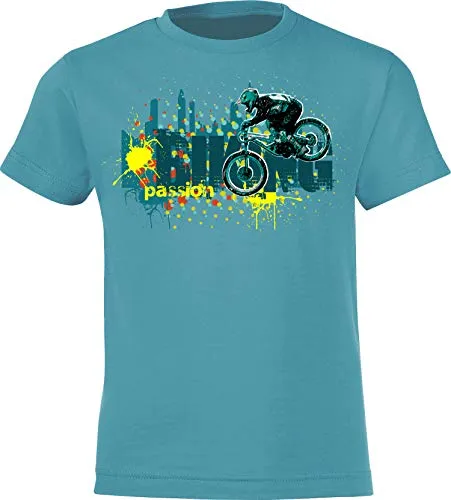 Baddery Fahrrad T-Shirt Kinder - Biking Passion - Mountainbike - Sportbekleidung Jungen & Mädchen - Outdoor Kleidung (Swimming Pool 110-116)