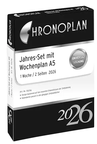 CHRONOPLAN Kalendereinlage 2026 Jahres-Set A5 - Einlagen für A5-Planer, 1 Woche auf 2 Seiten, inklusive 53 Wochenpläne und 12 Monatspläne für optimale Organisation.