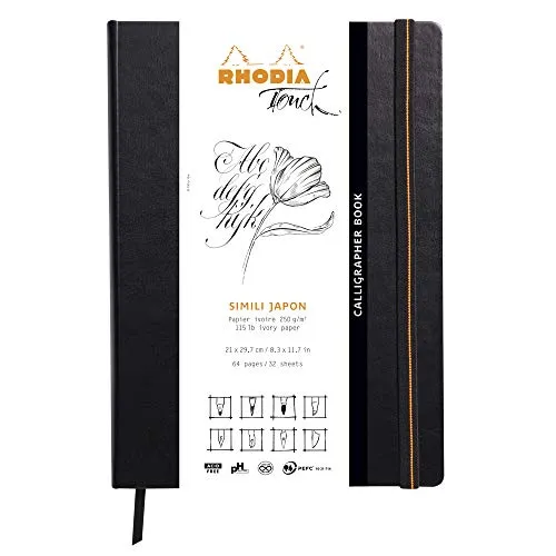 Rhodia Touch Calligrapher Buch A4 - 32 Blatt blanko, 250g, Schwarz - Blöcke & Formulare, ideal für Kalligrafie und kreative Projekte mit hochwertigem, dickem Papier.