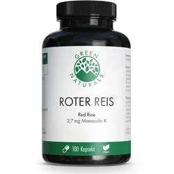 GREEN NATURALS Roter Reis Monacolin K vegan - 180 Kapseln - Veganes Nahrungsergänzungsmittel mit Rotschimmelreis-Extrakt, ideal zur Unterstützung einer ausgewogenen Ernährung. Enthält 180 Kapseln für eine einfache tägliche Einnahme.
