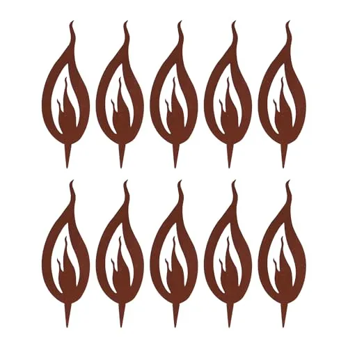 UNUS Gartenstecker Flammen 10er-Set, Dekorative Metall Gartendeko in Rostoptik, wetterfest, ideal für Beet, Rasen & Pflanzgefäße, 10 cm
