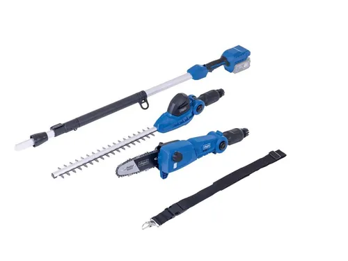 Scheppach 2in1 Akku-Multifunktionsgerät C-PHTS410-X 20V - Heckenschneider & Hochentaster in einem, kabelloses Arbeiten mit flexibler Schnittlängenverstellung und ergonomischem Softgrip für müheloses Arbeiten.