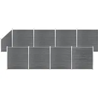 vidaXL WPC Zaun-Set 8 Quadrate + 1 Schräge - Grau - Metallzaun für Garten und Hof, langlebig und pflegeleicht, mit Holzmaserungsdesign und einfacher Montage durch Baukastensystem.