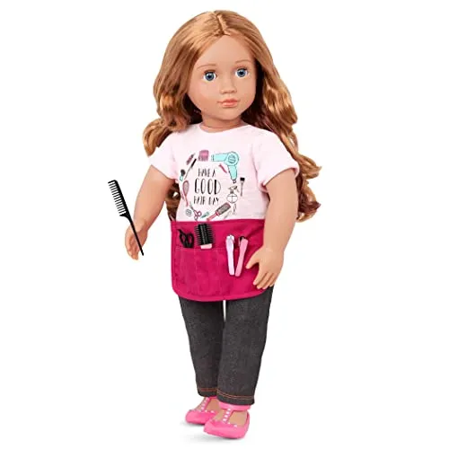Our Generation BD31335Z Puppe Sabrina 46cm Stylistin mit Stylistenschürze, Puppenzubehör und gewelltes braunes Haar zum Frisieren – Kinder Spielzeug ab 3 Jahren - 45423 HCM Kinzel