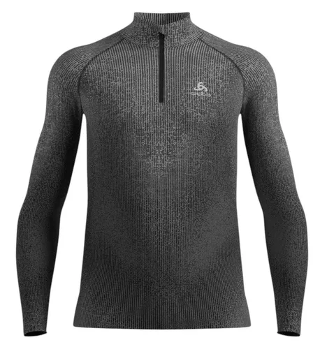 Odlo Blackcomb ECO Langarmshirt für Herren - Grau/Silber - XL - Laufbekleidung mit halbem Reißverschluss, ideal für winterliche Outdoor-Sportaktivitäten und sorgt für optimale Bewegungsfreiheit.