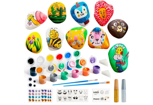 JOYIN 10 Stück Steine Bemalen Set für Kinder mit 18 Farben