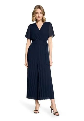 Betty & Co Damen Jumpsuit Plissee 36, Dunkelblau - Figurumspielender Jumpsuit mit V-Ausschnitt und elegantem Plissee-Design. Ideal für feminine Looks und vielseitig kombinierbar. Perfekt für besondere Anlässe oder den Alltag.