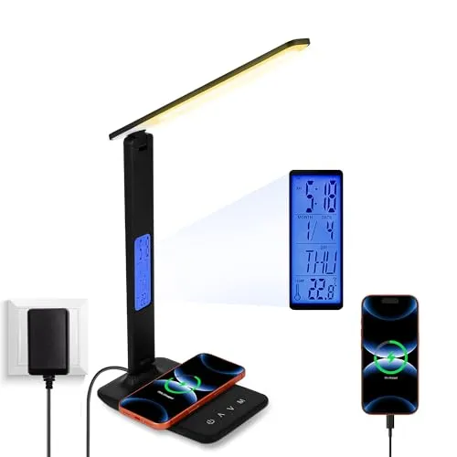 KAYSENSUK LED Schreibtischlampe Dimmbar mit Kabellosem Ladegerät