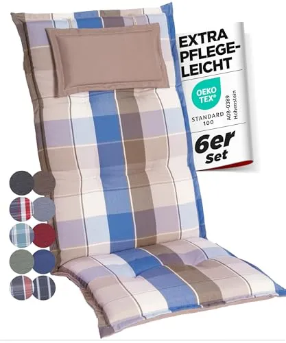 gardisun Hochlehner Gartenstuhlauflagen Extra Dicke 6er Set in blau von Gardisun