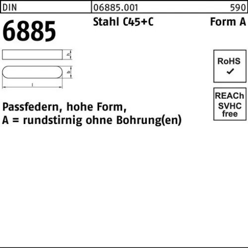 100er PACK(Stk)  006885000010040010 Passfeder DIN 6885 Form A rundstirnig/o.Bohr