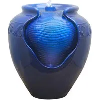 Teamson Home Gartenbrunnen - Blau glasiert für Innen und Außen - Brunnen für Garten und Terrasse, aus glasiertem Material, schafft entspannende Atmosphäre mit fließendem Wasser und sanftem Licht.