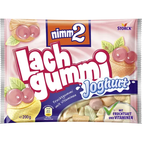 nimm 2 Lachgummi Joghurt 14 x 200g - Fruchtgummi mit Vitaminen und Magermilchjoghurt in 6 köstlichen Geschmacksrichtungen, ideal für einen fruchtigen Snack mit zusätzlichen Nährstoffen.