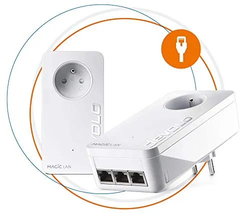 Devolo Magic 1 WiFi Mini - Hochgeschwindigkeits Powerline Adapter für Frankreich - Powerline (Netzwerke über Stromnetz) mit bis zu 2400 Mbps für ruckfreies Streaming und Gaming. Integrierte Steckdose und 3 Ethernet-Ports für maximale Flexibilität und Leistung.