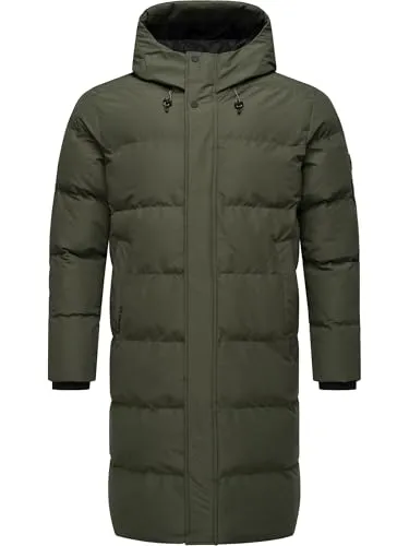 Ragwear Herren Lange Steppjacke Warmer wasserdichter Wintermantel mit Kapuze Nordwey YOUMODO Dark Olive Gr. S