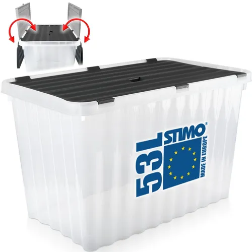 Produktbild 53L Aufbewahrungsbox mit klappbarem Deckel große Box Kunststoffbox Transparent Kiste