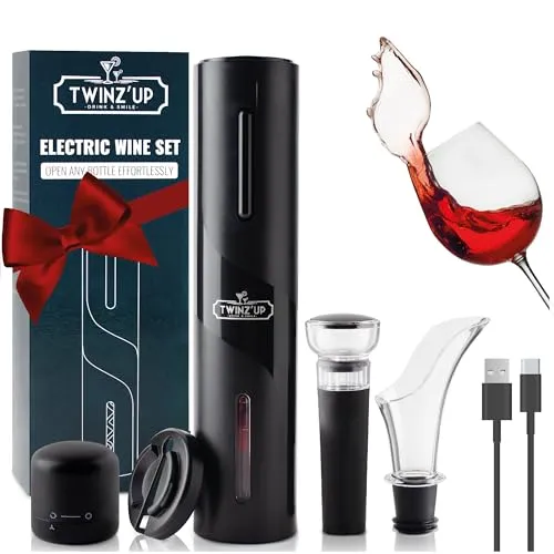 Elektrischer Korkenzieher 6-in-1 USB Korkenzieher Wein mit Kapselschneider, Ausgießer, Vakuumpumpe, Verschluss und USB-Kabel - Weinöffner Elektrisch für Weinliebhaber