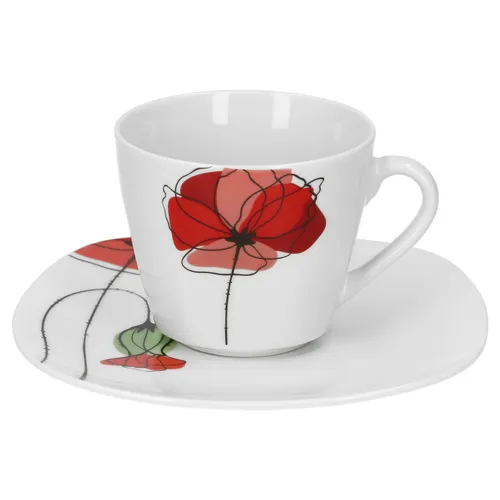 Kaffeetasse mit Kaffeeuntertasse Monika Porzellan Geschirr Blume-Mohn