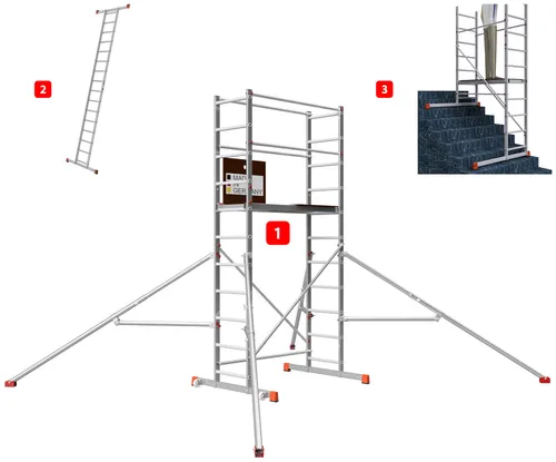ALTEC AluCombine 4.0 - 400 Leiterngerüst mit Bockrollen - Baugerüst für gewerbliche Nutzung, max. Arbeitshöhe bis 4m, rollbar und aus leichtem Aluminium für einfache Handhabung.